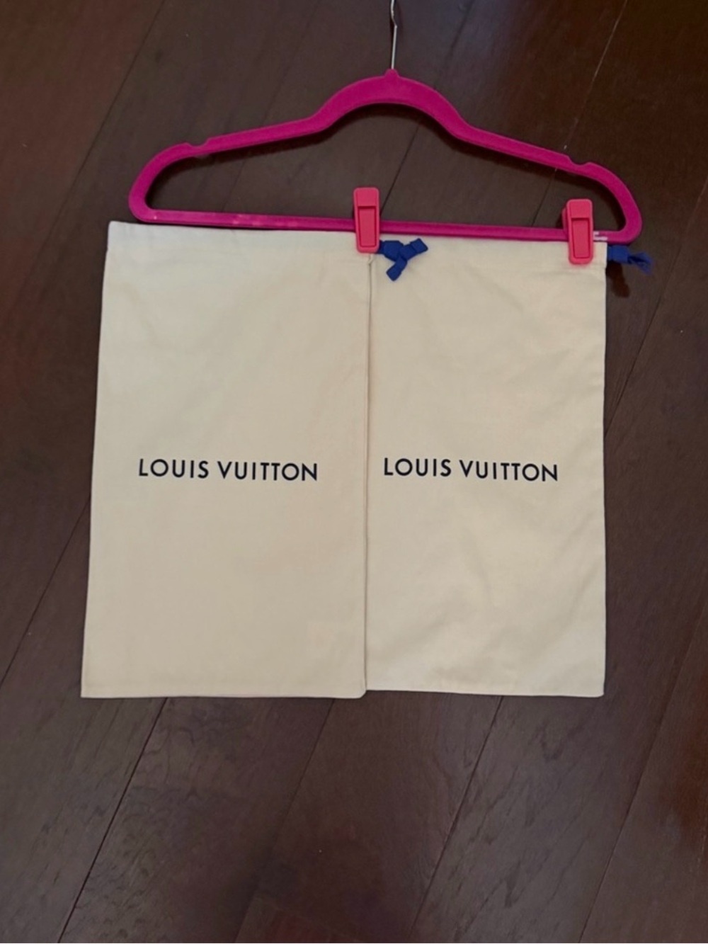 2 Louis Vuitton Authentic Cream shoe Dust Bags  with Navy Logo